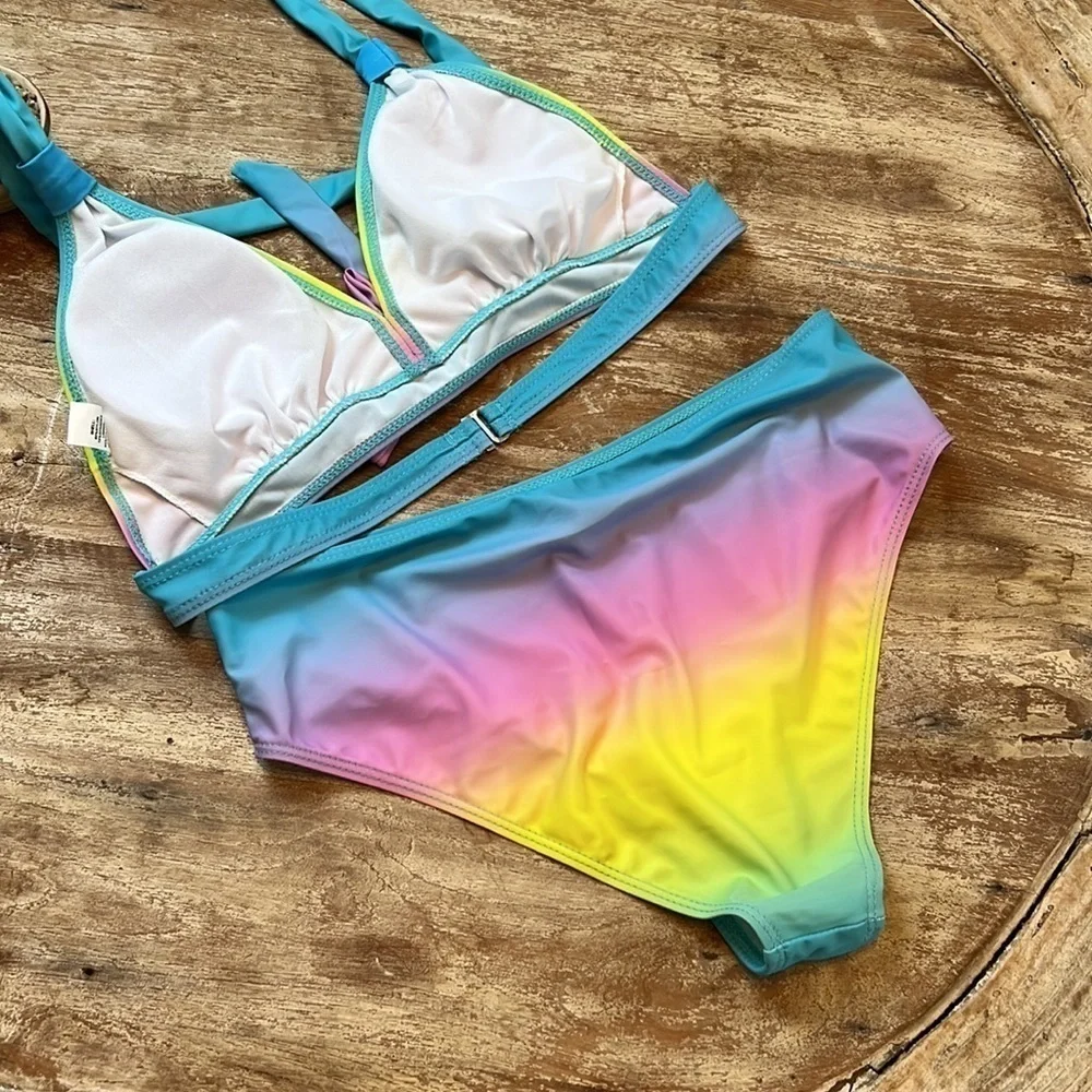 PASTEL RAINBOW Bikini Swimsuit Size L‎